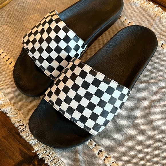 Vans Off the Wall Checkered Black and White Slides, men’s size 11, GUC - Picture 1 of 5